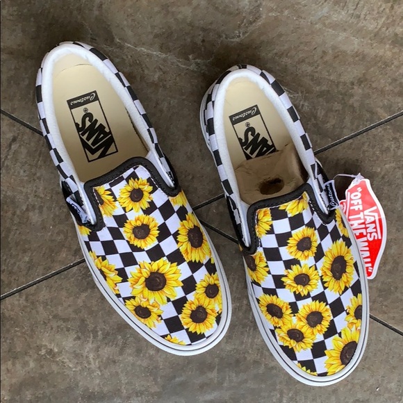VANS CLASSIC SLIP ON CUSTOM SUNFLOWER/CHECKERBOARD - Picture 11 of 16